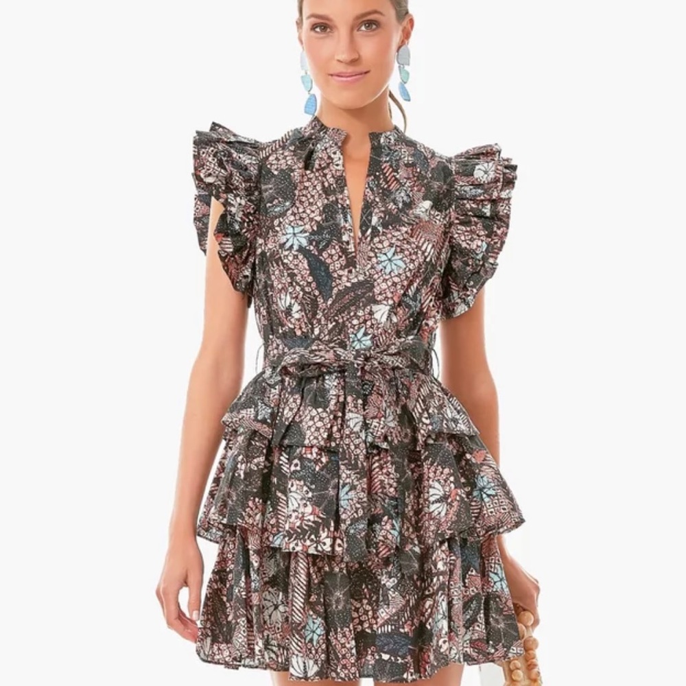 Ulla Johnson Floral Ruffle Dress - Black and Blue